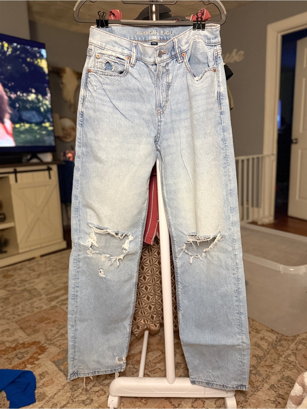 American Eagle Outfitters Light Blue Distressed Straight Leg Jeans